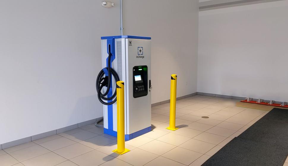 Single image of newly installed interior Level 3 DC Fast Charging EV Charger