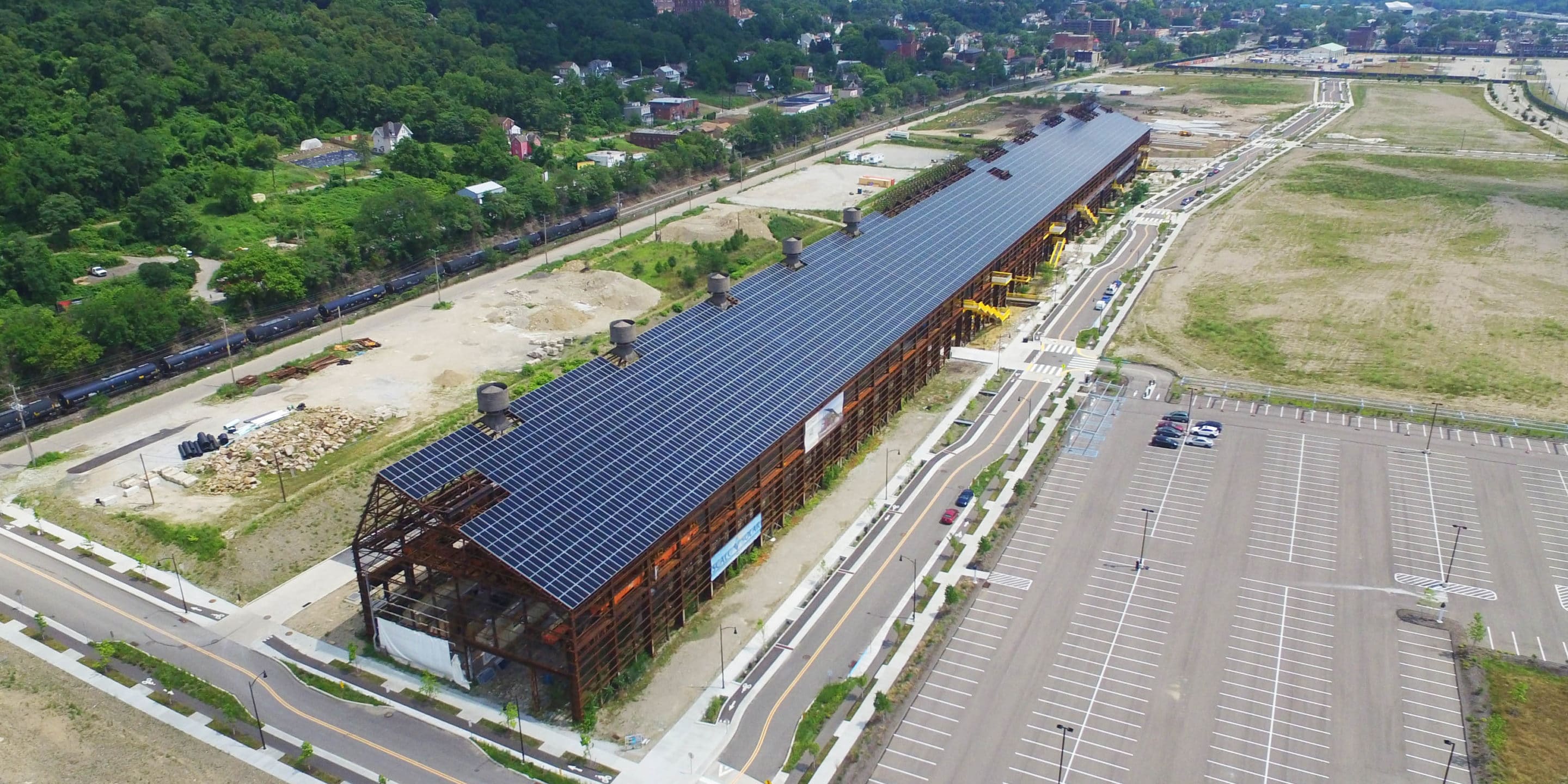 Aerial view of Mill 19 solar project in Pittsburgh, PA