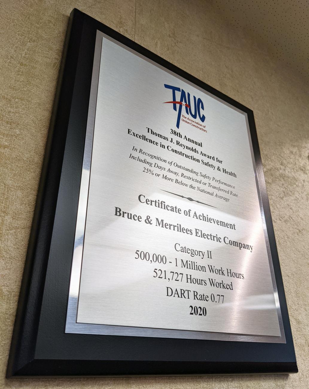 TAUC 2020 Award Plaque