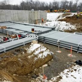Labyrinth of underground conduits feeding into the site of the new Hickory Run Power Plant