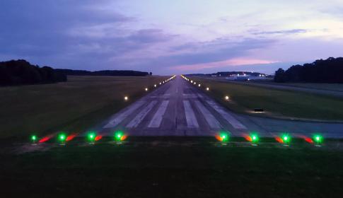 Runway lights at twilight