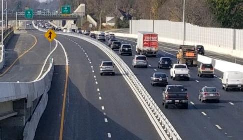 Overhead view of traffic on new I-66 lanes through Manassas VA