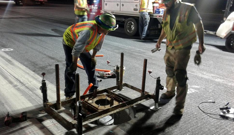 Electricians installed a new centerline lighting system