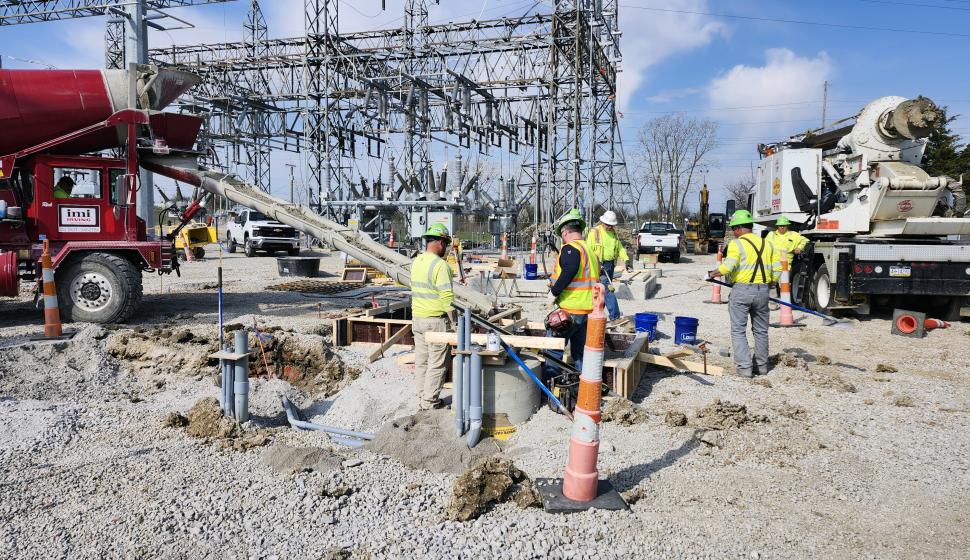 Bruce & Merrilees union electricians pour foundations that will support upgrades at this utility substation in Fort Wayne, IN.
